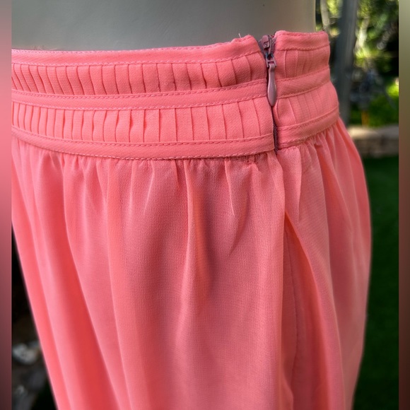 WOMENS SMALL UNDER SKIES ORANGE CORAL SHEER DOUBLE HIGH SIDE SLIT SIDE ZIP SKIRT - Picture 2 of 8